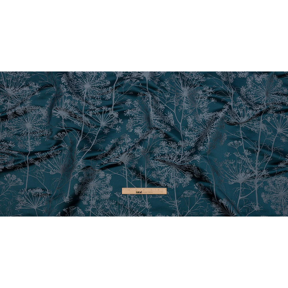 Satin-Faced Drapery Jacquard - Navy Fennel Flowers - British Imported Full