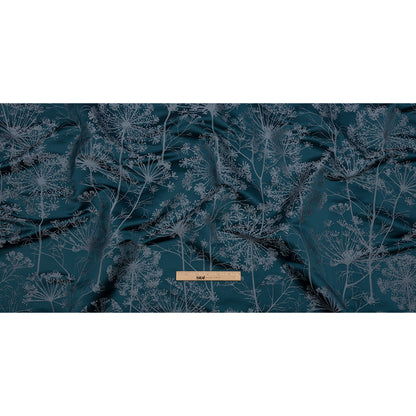 Satin-Faced Drapery Jacquard - Navy Fennel Flowers - British Imported Full