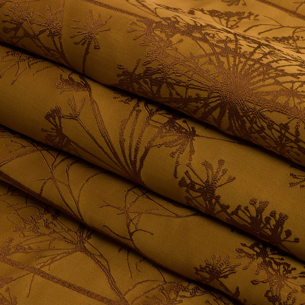 Satin-Faced Drapery Jacquard - Yellow Ochre Fennel Flowers - British Imported Folded