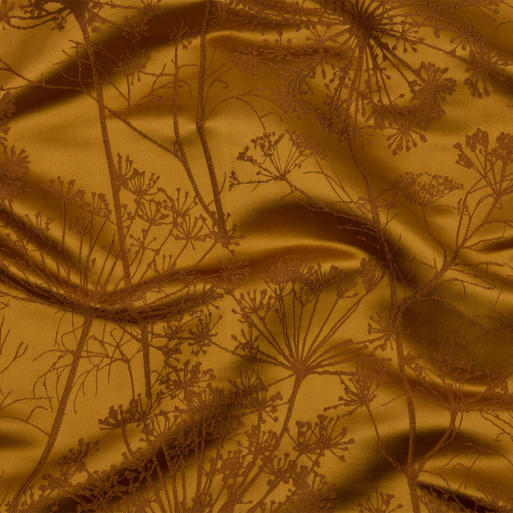 Satin-Faced Drapery Jacquard - Yellow Ochre Fennel Flowers - British Imported
