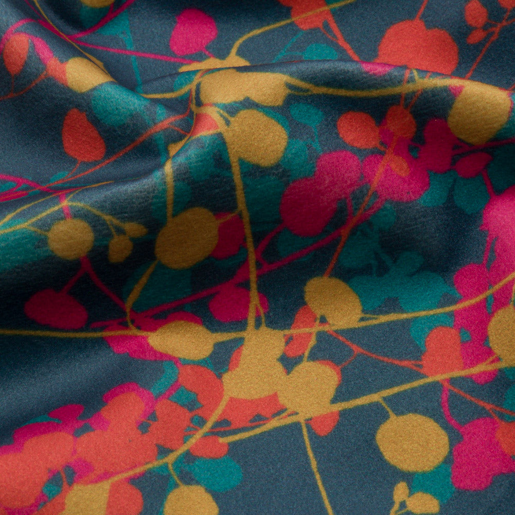 Printed Polyester Velvet - Rainbow Berry Vines - British Imported Detail