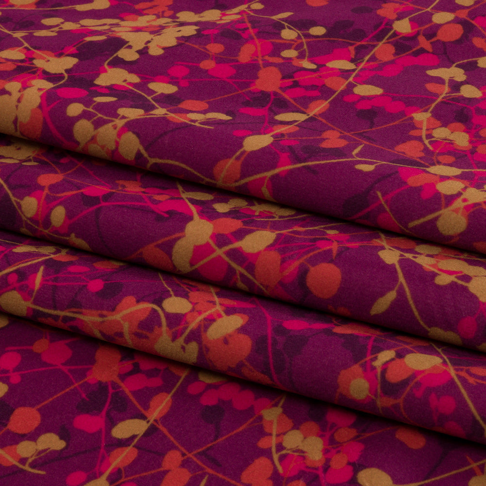 Printed Polyester Velvet - Sunset Berry Vines - British Imported Folded