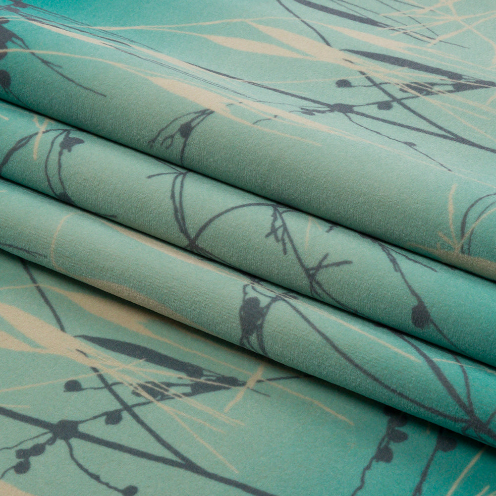 Printed Polyester Velvet - Verdigris Meadow Grass Ombre - British Imported Folded