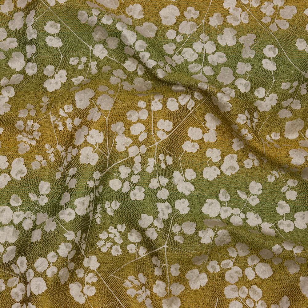 Drapery Jacquard - Olive Ombre Stripes and Little Flowers - British Imported