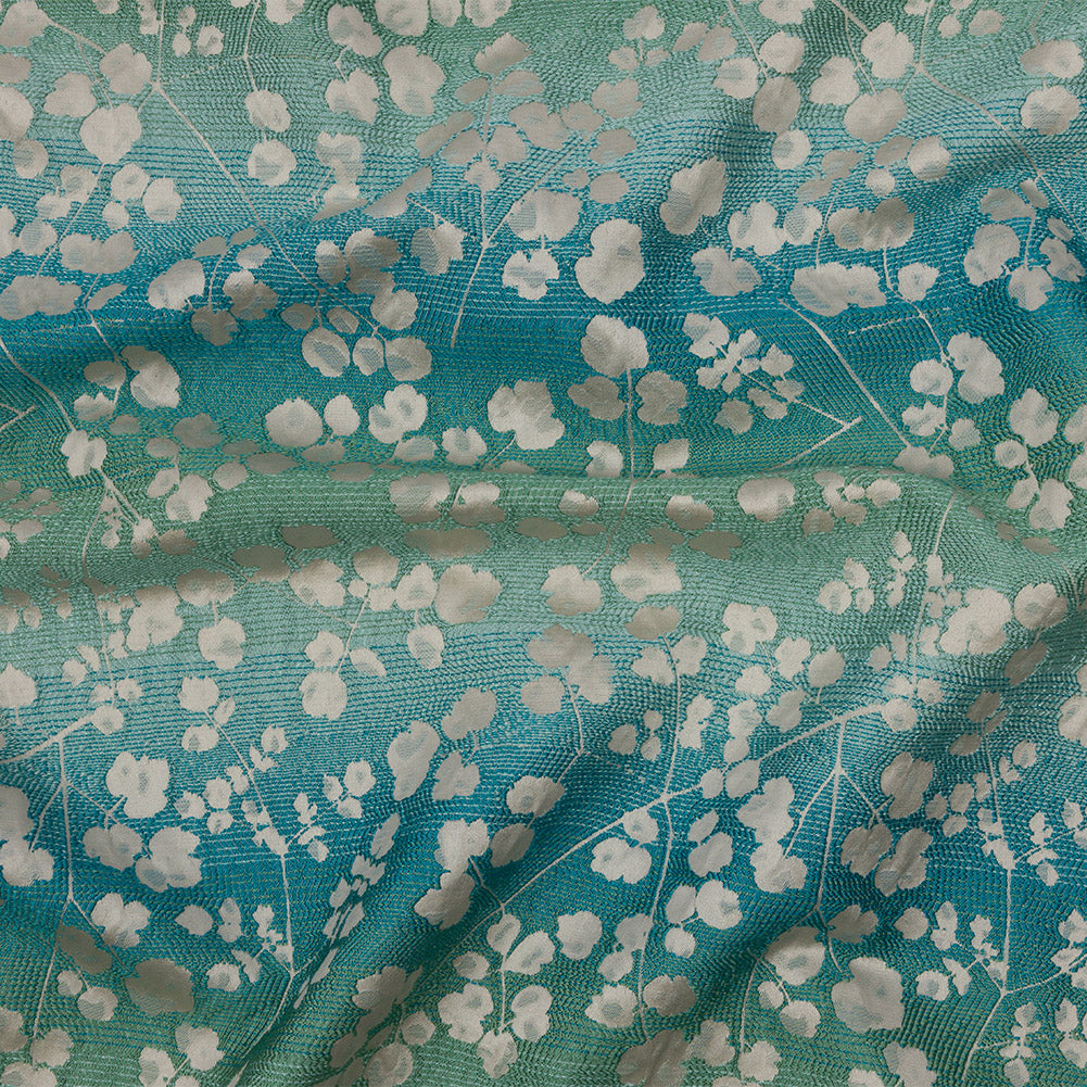 Drapery Jacquard - Verdigris Ombre Stripes and Little Flowers - British Imported