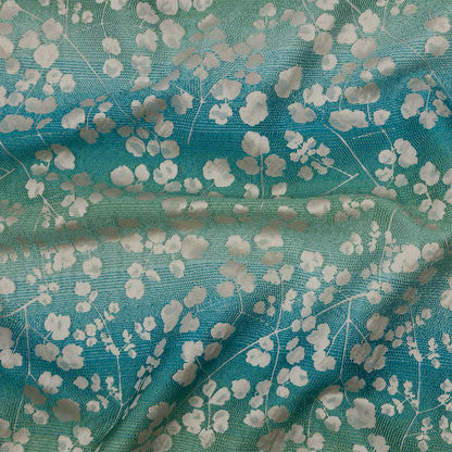 Drapery Jacquard - Verdigris Ombre Stripes and Little Flowers - British Imported