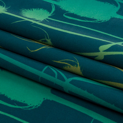 Printed Polyester Velvet - Peacock Thistle Stems - British Imported Folded