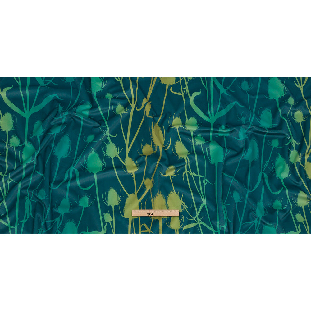 Printed Polyester Velvet - Peacock Thistle Stems - British Imported Full