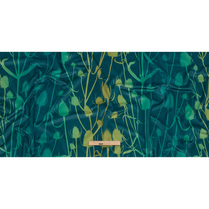 Printed Polyester Velvet - Peacock Thistle Stems - British Imported Full