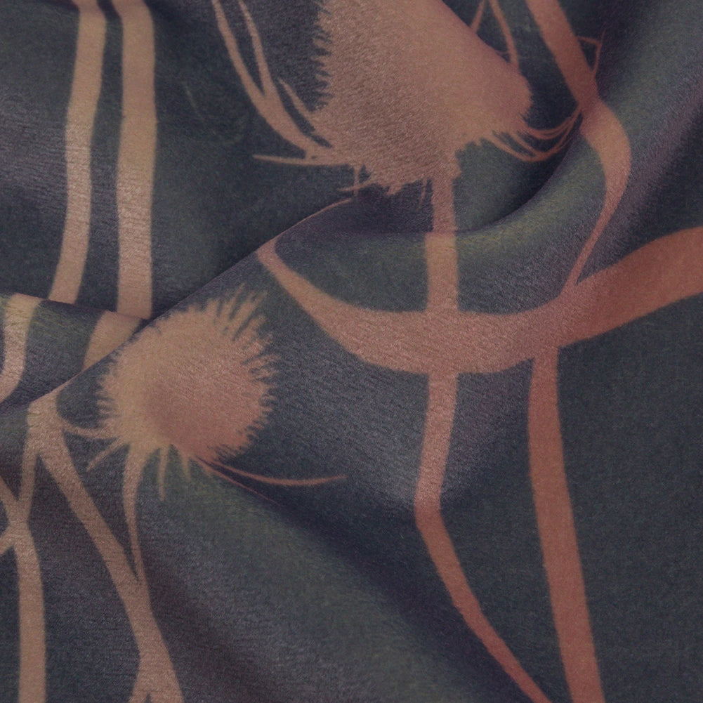 Printed Polyester Velvet - Shell Thistle Stems - British Imported Detail