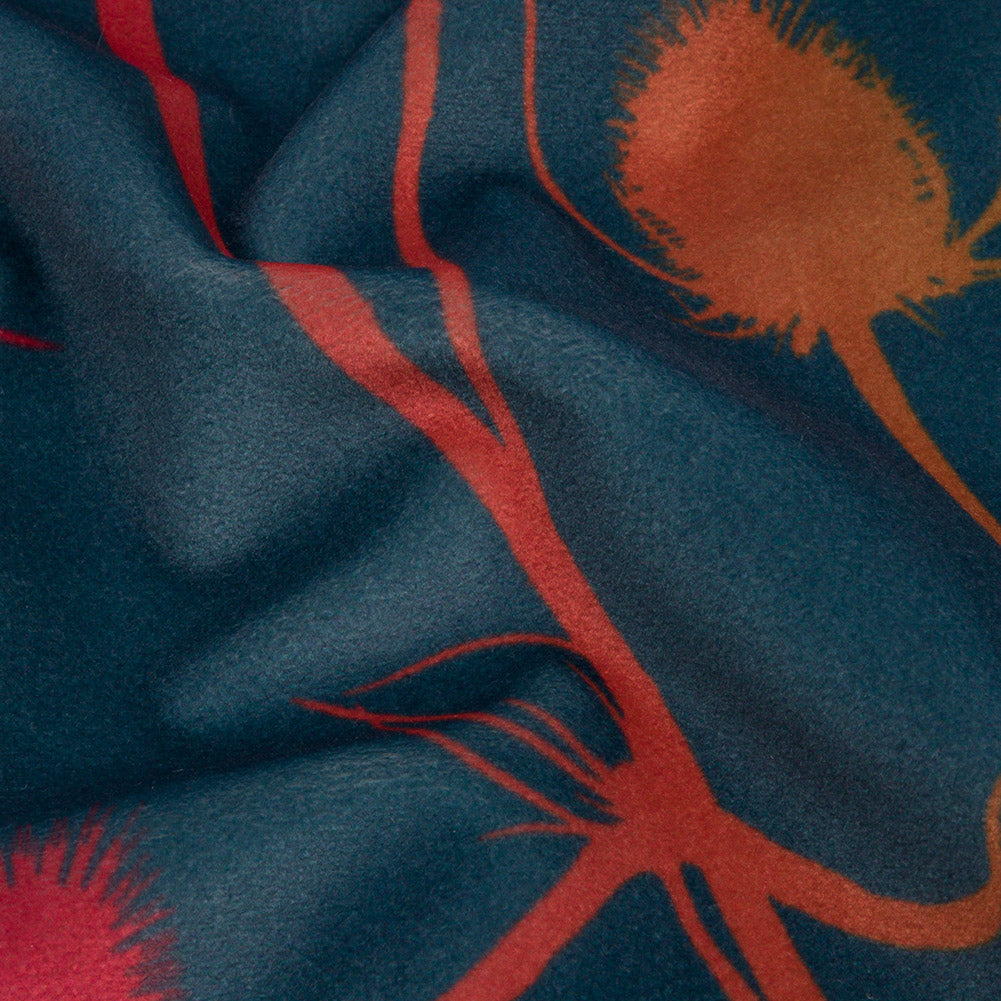 Printed Polyester Velvet - Sunset Thistle Stems - British Imported Detail