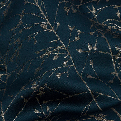 Metallic Satin-Faced Drapery Jacquard - French Navy Delicate Grasses - British Imported Detail