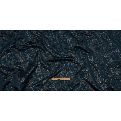 Metallic Satin-Faced Drapery Jacquard - French Navy Delicate Grasses - British Imported Full