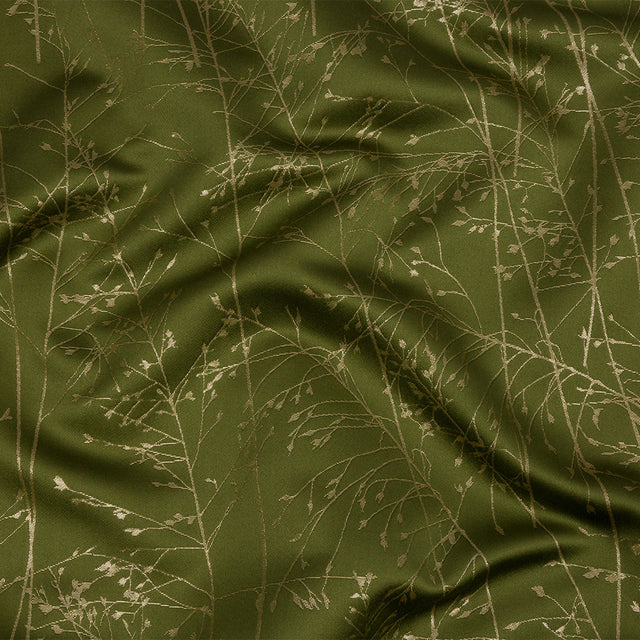 Metallic Satin-Faced Drapery Jacquard - Olive Delicate Grasses - British Imported