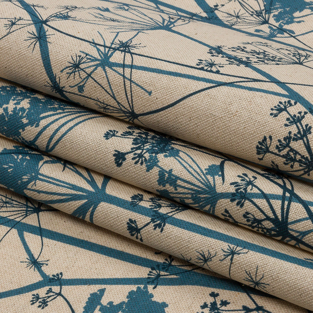 Cotton and Linen Canvas Print - Air Force Blue Chervil Silhouettes - British Imported Folded