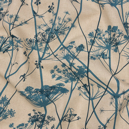 Cotton and Linen Canvas Print - Air Force Blue Chervil Silhouettes - British Imported