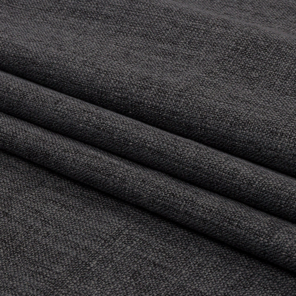 Soft Textured Recycled Polyester Drapery Woven - Charcoal - British Imported Folded
