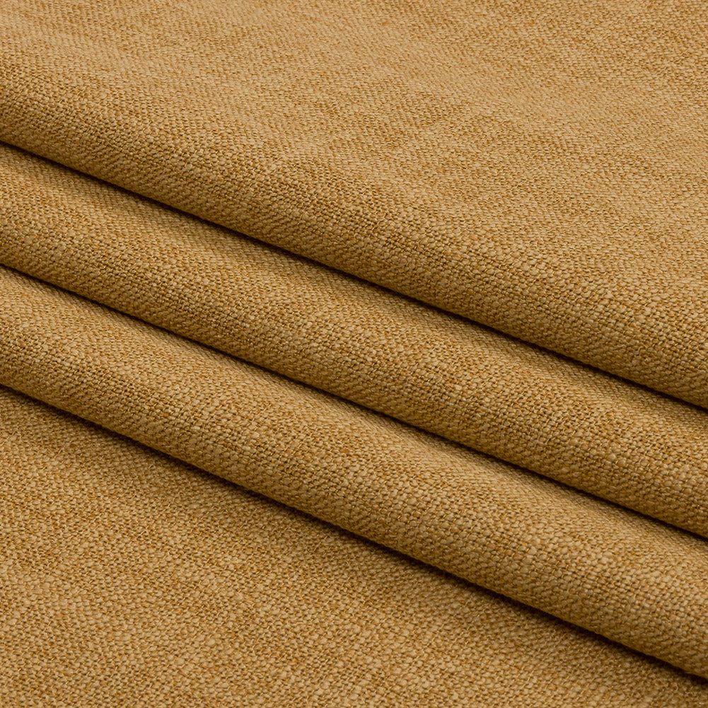 Soft Textured Recycled Polyester Drapery Woven - Ochre - British Imported Folded