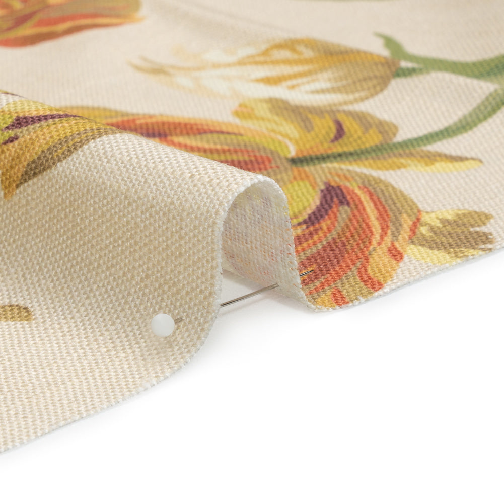 Viscose and Linen Drapery Woven Print - Gold Painting Flowers - British Imported Detail