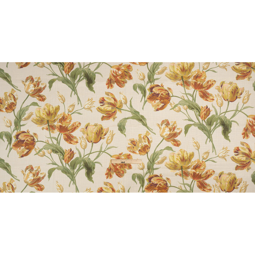 Viscose and Linen Drapery Woven Print - Gold Painting Flowers - British Imported Full