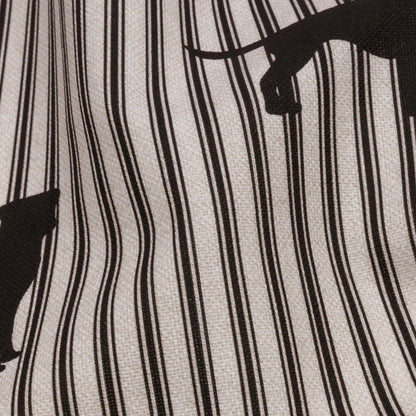 Cotton Canvas Print - Coal Dog Silhouettes and Ticking Stripes - British Imported Detail