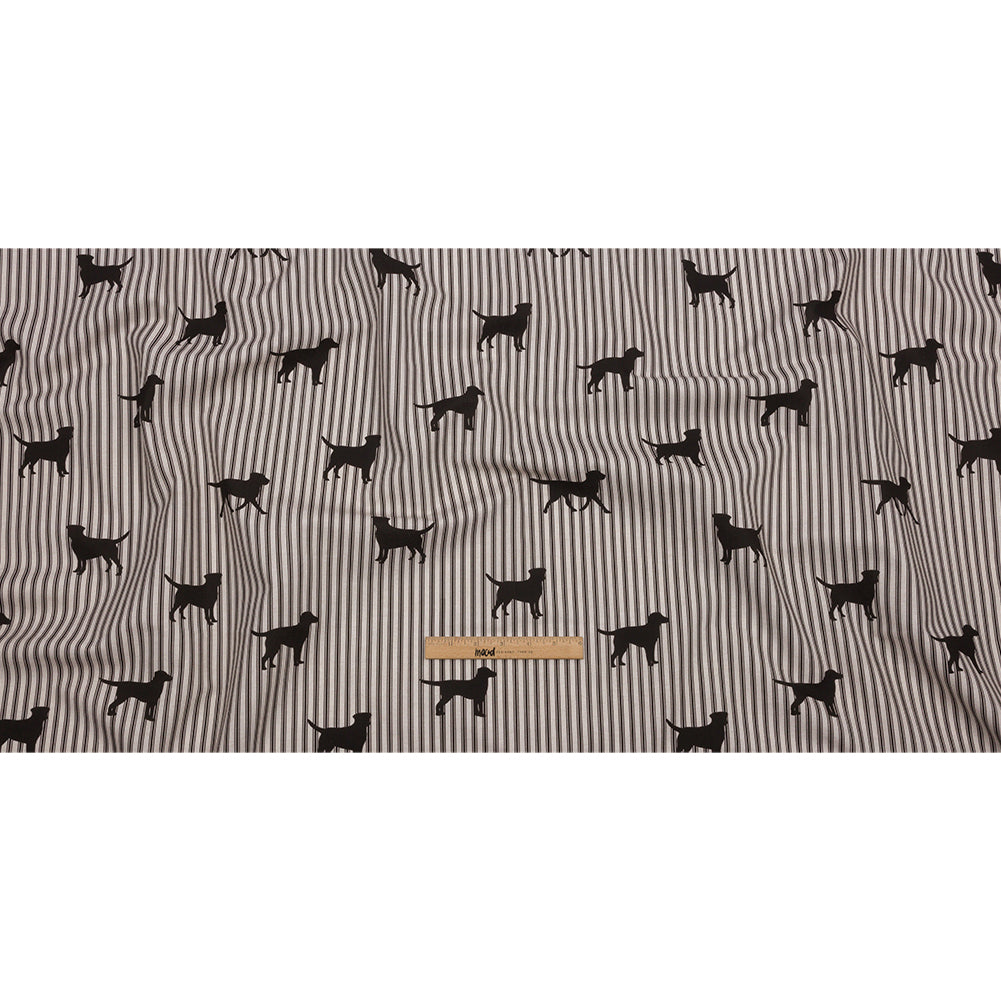 Cotton Canvas Print - Coal Dog Silhouettes and Ticking Stripes - British Imported Full