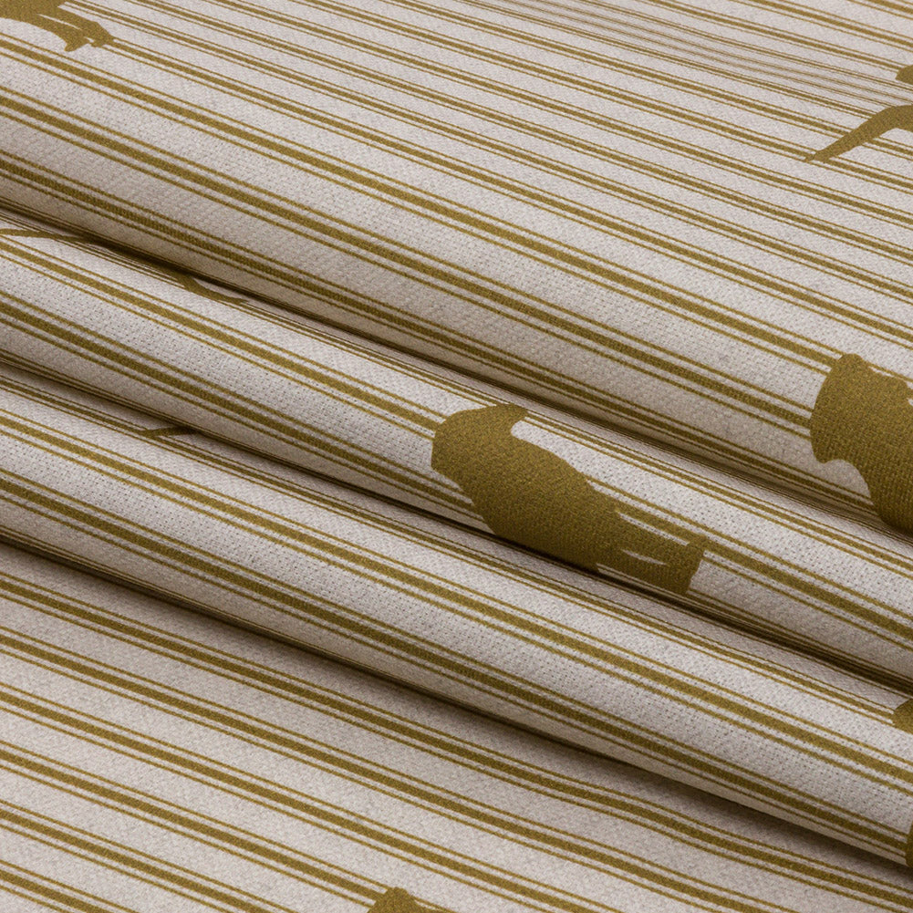 Cotton Canvas Print - Gold Dog Silhouettes and Ticking Stripes - British Imported Folded