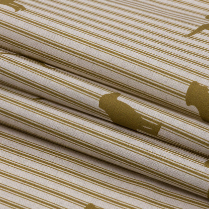 Cotton Canvas Print - Gold Dog Silhouettes and Ticking Stripes - British Imported Folded