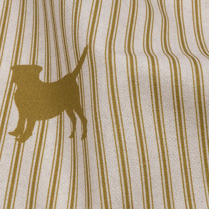 Cotton Canvas Print - Gold Dog Silhouettes and Ticking Stripes - British Imported Detail