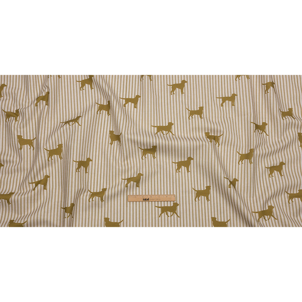 Cotton Canvas Print - Gold Dog Silhouettes and Ticking Stripes - British Imported Full