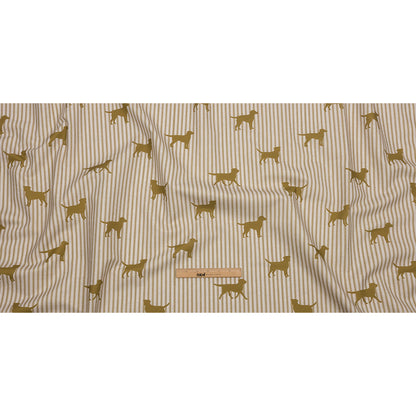 Cotton Canvas Print - Gold Dog Silhouettes and Ticking Stripes - British Imported Full
