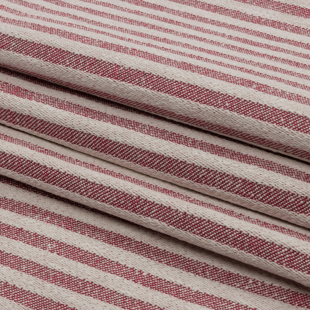 Cotton and Polyester Woven - Raspberry - Raised Stripes - British Imported Folded
