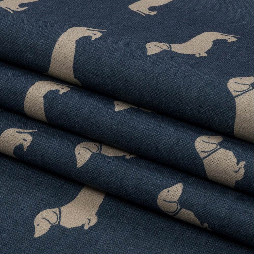 Cotton Canvas Print - Indigo Dachshunds - British Imported Folded