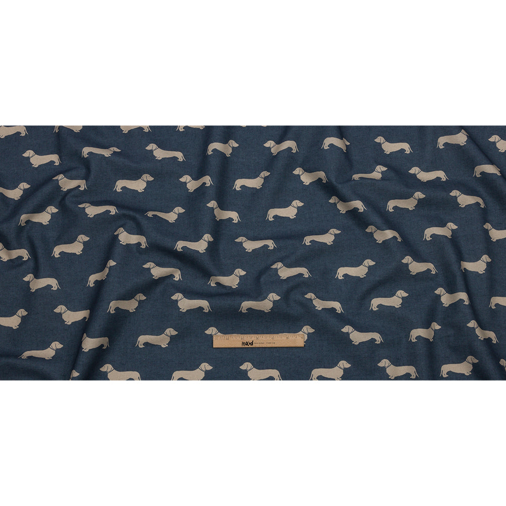 Cotton Canvas Print - Indigo Dachshunds - British Imported Full