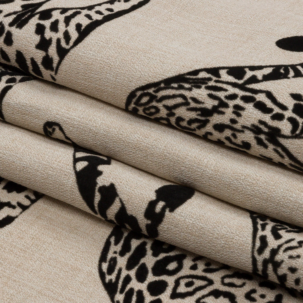 Flocked Polyester Drapery Woven - Ebony Jaguars - British Imported Folded