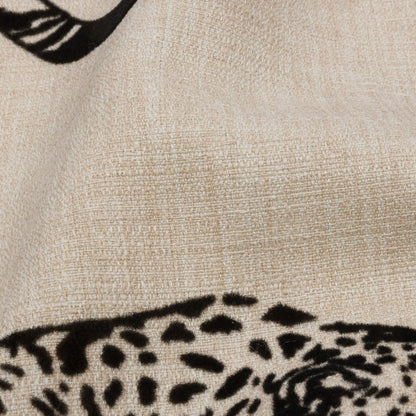 Flocked Polyester Drapery Woven - Ebony Jaguars - British Imported Detail
