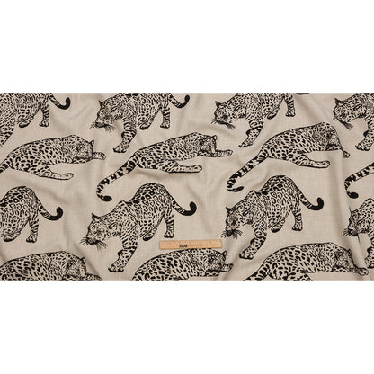 Flocked Polyester Drapery Woven - Ebony Jaguars - British Imported Full
