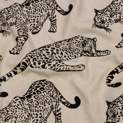Flocked Polyester Drapery Woven - Ebony Jaguars - British Imported