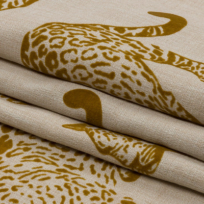 Flocked Polyester Drapery Woven - Sand Jaguars - British Imported Folded