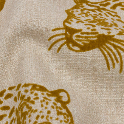 Flocked Polyester Drapery Woven - Sand Jaguars - British Imported Detail