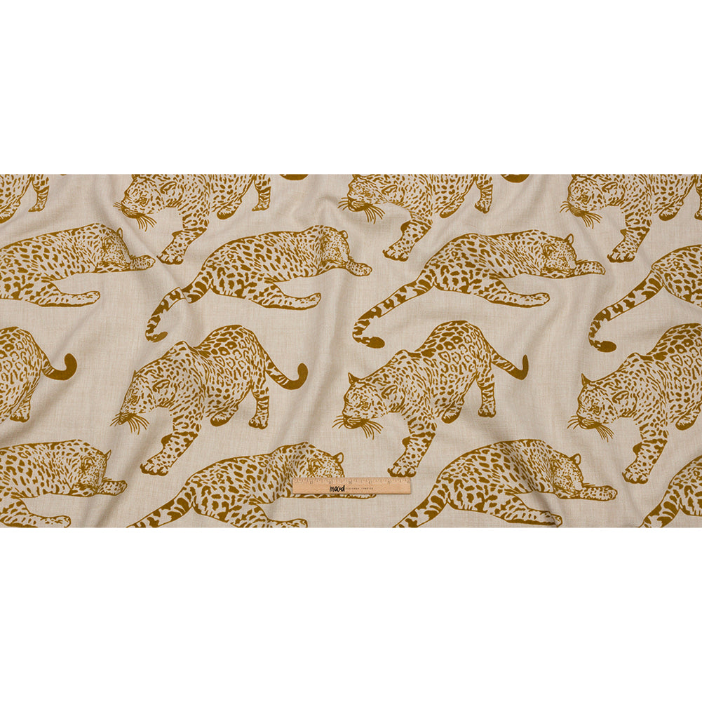 Flocked Polyester Drapery Woven - Sand Jaguars - British Imported Full
