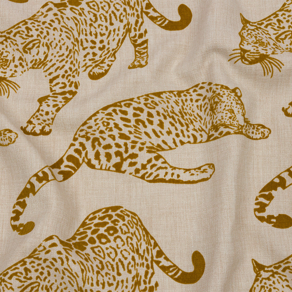 Flocked Polyester Drapery Woven - Sand Jaguars - British Imported