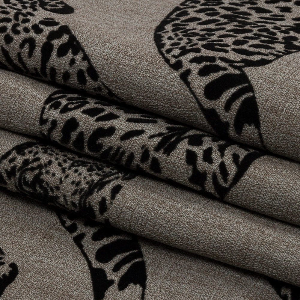 Flocked Polyester Drapery Woven - Slate Jaguars - British Imported Folded