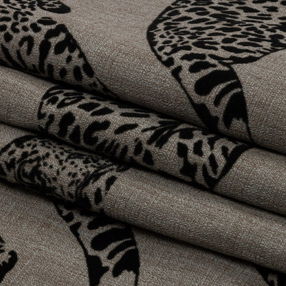 Flocked Polyester Drapery Woven - Slate Jaguars - British Imported Folded