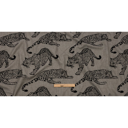 Flocked Polyester Drapery Woven - Slate Jaguars - British Imported Full