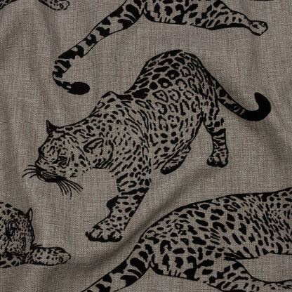 Flocked Polyester Drapery Woven - Slate Jaguars - British Imported