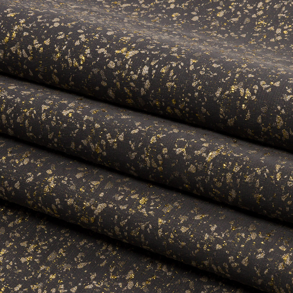 Metallic Drapery Jacquard - Ebony Speckled - British Imported Folded