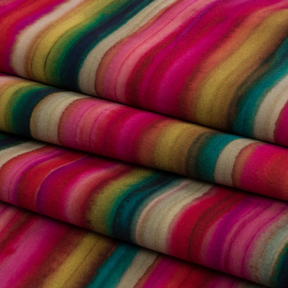 Printed Polyester Velvet - Rainbow Painterly Stripes - British Imported Folded