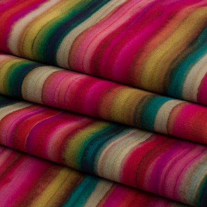 Printed Polyester Velvet - Rainbow Painterly Stripes - British Imported Folded