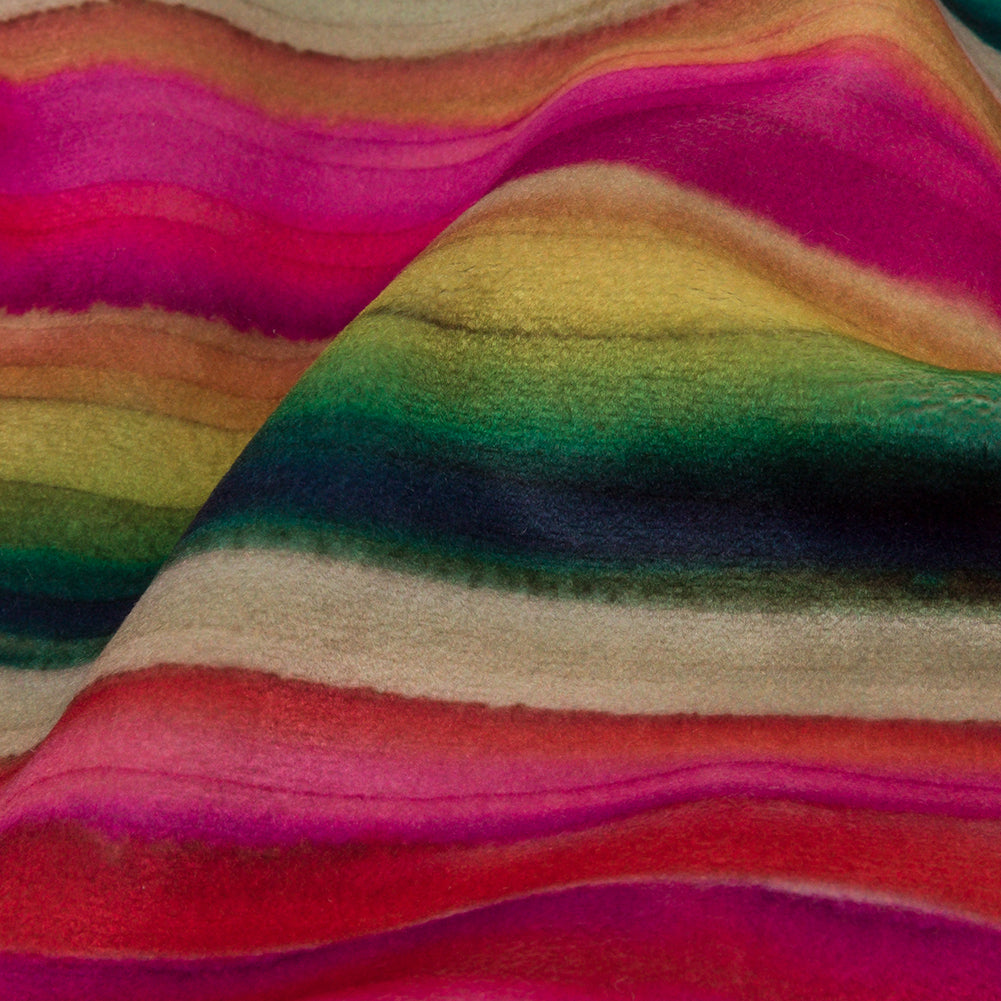 Printed Polyester Velvet - Rainbow Painterly Stripes - British Imported Detail